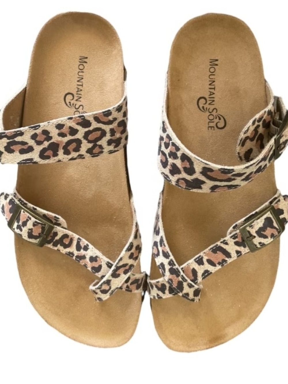 Mountain Sole Women's Leopard Print Strap Sandals - Tan/Black